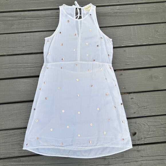 Anthropologie Cloth & Stone Polka Dot Seamed Dress White Rose Gold Size XS - Picture 2 of 11